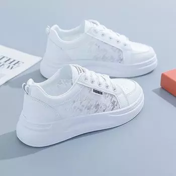 Женская обувь Удобная дышащая белая обувь Кружевная сетчатая повседневная обувь 40