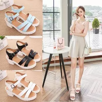 Женская обувь, уличные туфли на высоком каблуке с пряжкой, сандалии на платформе и высоком каблуке с круглым носком, босоножки на танкетке 45 белый