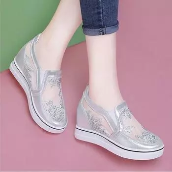 Женская обувь Ultra Height Mesh 2024 Лето Новая мода Дышащие удобные внутренние высокие универсальные кроссовки с вырезами 35