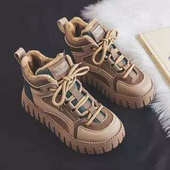 Женская обувь Универсальные белые туфли с флисовой подкладкой Женские зимние высокие кроссовки для сёрфинга Спортивная хлопковая обувь Теплые туфли с хлопковой подкладкой 35 жёлтый