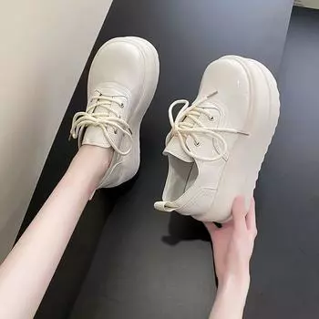 Женская обувь, увеличивающая рост, новые туфли-бублики, универсальные туфли с толстой подошвой, однослойная обувь, спортивная повседневная обувь для весны и осени, летняя мода 35 бежевый