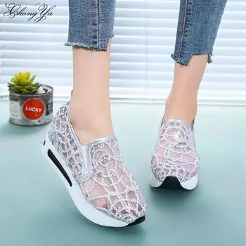 Женская обувь, увеличивающая рост. Сетчатая обувь. Повседневные кроссовки с пайетками. 37 золотой