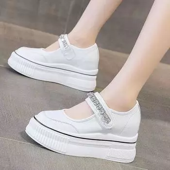 Женская обувь, увеличивающая рост, женская обувь, увеличивающая внутренний рост, туфли Мэри Джейн, универсальные, дышащие, тонкие, белые туфли для женщин 35 белый