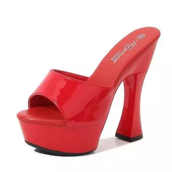 Женская обувь Верхняя одежда Лакированная кожа Однотонные тапочки Ночной клуб Подиум Серия 1106 Каблук 14 см Платформа 4 см LFD 34 белый