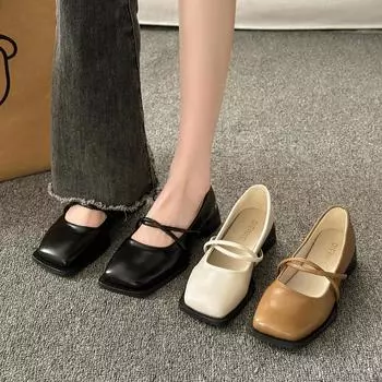 Женская обувь Весенние туфли-лодочки Новые туфли Мэри Джейн на высоком каблуке Женские туфли-лодочки Однотонные повседневные туфли с квадратным носком Элегантный банкет 35