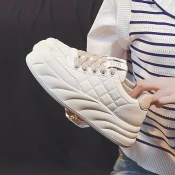 Женская обувь. Весна 2024. Маленькие белые туфли. Туфли с толстой подошвой. Повседневная обувь для доски. 35 бежевый