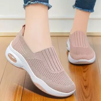 Женская обувь Весна и осень Однопедальные туфли большого размера Повседневная спортивная обувь на плоской подошве Женские дышащие сетчатые туфли из мухи 36