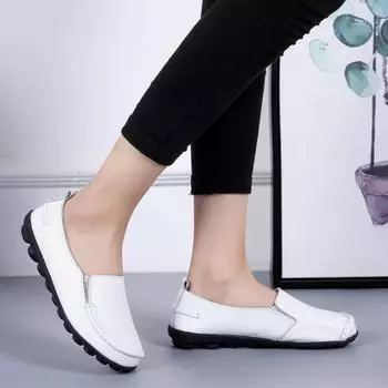 Женская обувь Весна и Осень Повседневная женская обувь Большие размеры Женская обувь Новые двухслойные туфли из коровьей кожи для мам 35 бежевый