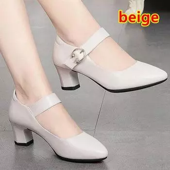 Женская обувь Весна и осень Женские туфли-лодочки на среднем каблуке с круглым носком и пряжкой в виде слова Рабочая обувь 41 чёрный