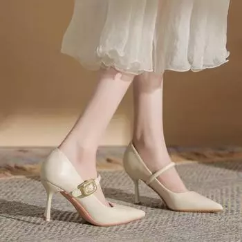 Женская обувь Весна Новые женские туфли-лодочки Тонкие высокие каблуки Модные офисные туфли на шпильках Туфли для вечеринок Женские удобные туфли на каблуках 35 бежевый