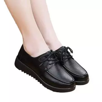 Женская обувь Весна Осень Мягкая подошва Лоферы Черная кожа Нескользящая Повседневная Платформа Удобная Рабочая обувь Плоские Кроссовки 35