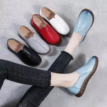 Женская обувь Весна/осень Женская повседневная обувь Балетки из натуральной кожи Женские белые мокасины Мокасины для вождения Женская обувь 35 белый