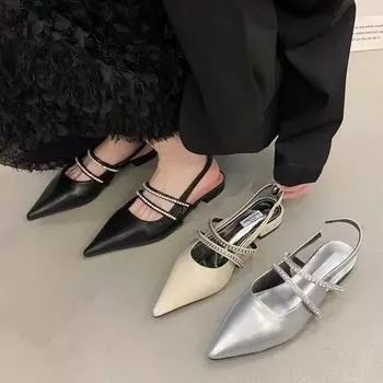 Женская обувь Водные сандалии с бриллиантовой головкой и острым носком Летние женские новые французские сандалии на плоской подошве Каблуки Женская обувь Босоножки на платформе 35