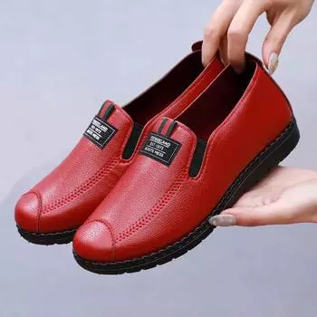 Женская обувь Водонепроницаемая обувь для весны среднего возраста Кожаная удобная повседневная спортивная обувь Одиночные туфли 41 чёрный