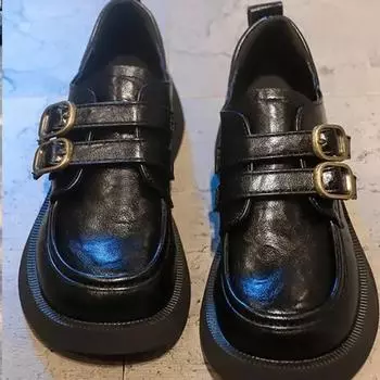 Женская обувь Высокое качество Слипоны Женские туфли на высоком каблуке Модные с пряжкой-ремнем Офис и карьера Туфли с круглым носком Женские 35