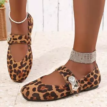 Женская обувь Высококачественные базовые женские туфли на плоской подошве для отдыха на открытом воздухе Повседневные туфли на плоской подошве Женские туфли с круглым носком и леопардовым принтом Большие размеры Для женщин 36 цветной печати леопарда