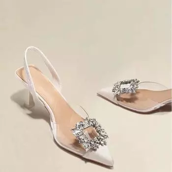 Женская обувь Высококачественные однотонные женские сандалии Baotou Однотонные стразы с острым носком на шпильках Женские туфли на высоком каблуке 35 белый