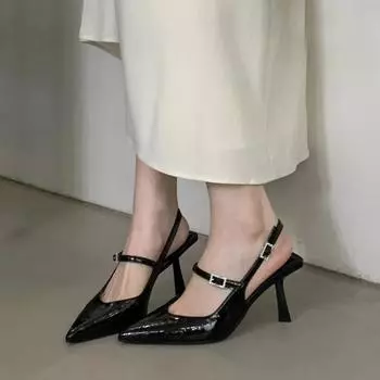 Женская обувь Высококачественные женские сандалии с пряжкой на ремне Модные босоножки для офиса и карьеры Новые сандалии с кристаллами на носке 35