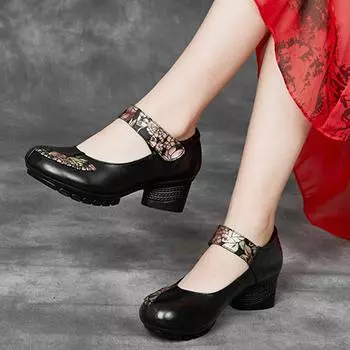 Женская обувь в этническом стиле на весну и осень, толстая, с мягкой подошвой, модные одинарные туфли, верхний слой, малые кожаные туфли из коровьей кожи 34 красный