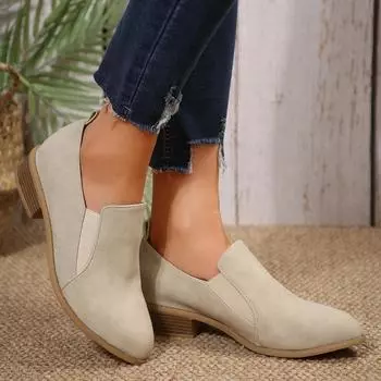 Женская обувь в британском стиле, повседневная обувь в стиле ретро, однотонная, большого размера, с острым носком, на толстом каблуке, повседневная обувь, женские сандалии, обувь 36 бежевый