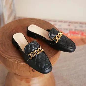 Женская обувь в британском стиле, универсальные весенние новые женские туфли большого размера, полутапочки без шнуровки на толстом каблуке с квадратным носком 41-43 34