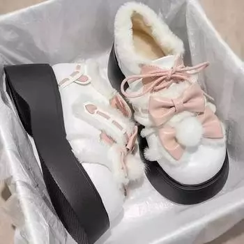 Женская обувь в японском стиле в стиле Лолиты, милая зимняя обувь Мэри Джейн с круглым носком на платформе, с подкладкой, кавайная повседневная обувь в стиле Мэри Джейн 35 чёрный