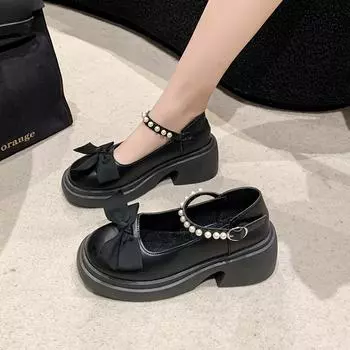 Женская обувь в стиле Лолиты, весенняя обувь высокого качества на толстой платформе, новая однотонная модная женская обувь Мэри Джейн с узлом-бабочкой 35