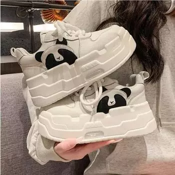 Женская обувь в стиле панды 6,5 см, универсальные спортивные повседневные спортивные туфли из натуральной кожи на толстой подошве, Zapatos para mujeres 34 чёрный