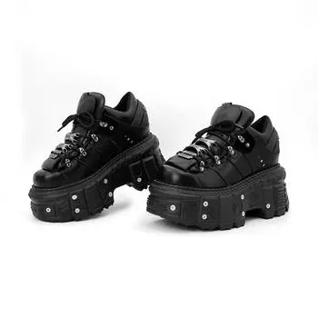 Женская обувь в стиле панк, туфли на шнуровке, каблук, платформа, женские готические ботильоны, рок-ботинки, кроссовки с декором 43 чёрный