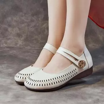 Женская обувь в стиле ретро, летние тапочки на плоской подошве, сандалии из воловьей кожи с мягкой подошвой 35 белый