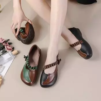 Женская обувь в стиле ретро, лоферы на платформе, кожаные кожаные туфли без шнуровки на плоской подошве, новая весенняя повседневная обувь для мам 35 коричневый