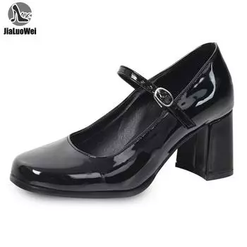 Женская обувь в стиле ретро на толстом каблуке Мэри Джейн на высоком толстом каблуке 7 см, женская винтажная обувь Мэри Джейн с квадратным носком, обувь для косплея, гот-панк 36 чёрный