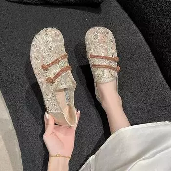 Женская обувь в стиле ретро, национальная ветрозащитная обувь с дисковой пряжкой, женская обувь на весну/лето, новые удобные туфли-бобы на плоской подошве для ленивых 35