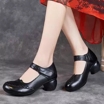 Женская обувь в стиле ретро, весенние и осенние туфли-лодочки из коровьей кожи 35 чёрный