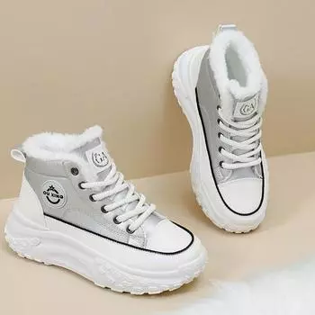 Женская обувь в тон цвета Macaron с флисовой подкладкой для снега, теплая нескользящая хлопковая обувь с защитой от холода 35 чёрный