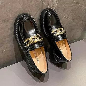 Женская обувь, весенние кожаные лоферы Relly, женская обувь в стиле ретро на толстой подошве, нескользящая женская обувь с круглым носком 34 чёрный