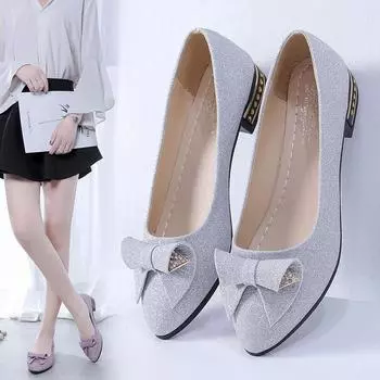 Женская обувь, весенние туфли на плоской подошве, на толстом каблуке, с острым носком, в горошек, рабочая обувь с неглубоким носком