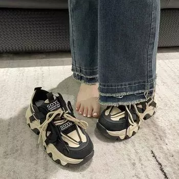Женская обувь, весенние женские кроссовки, летняя модная спортивная обувь на платформе, черные вулканизированные повседневные массивные кроссовки Kawaii 35 чёрный