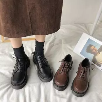 Женская обувь, весенняя обувь в стиле Лолиты, оксфорды на плоской платформе со шнуровкой, черные туфли из искусственной кожи, броги JK Creepers 36 коричневый