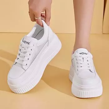 Женская обувь весна и лето на толстой подошве, усиливающая спортивные и повседневные туфли белого цвета, женская летняя дышащая обувь с полыми бортами для детей 34 белый