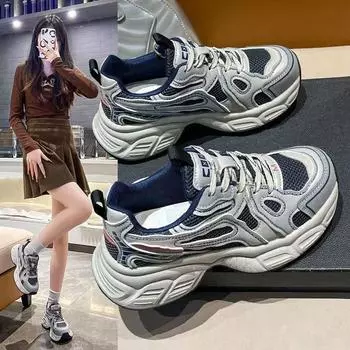 Женская обувь весна и осень новые хлопковые туфли, легкая спортивная обувь увеличивающая рост, повседневная обувь 35 серый