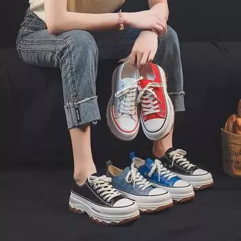 Женская обувь весна-лето новые дышащие высокие женские теннисные туфли на платформе повседневные парусиновые кроссовки для женщин 35 красный