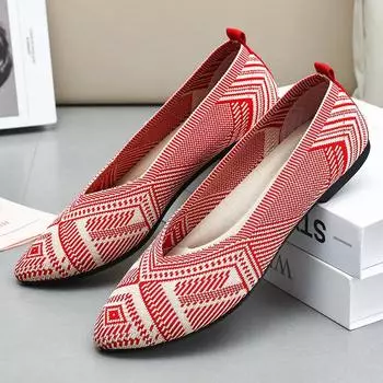 Женская обувь весна-лето новые мягкие модные туфли с острым носком и низким вырезом женские трикотажные туфли без застежек 36 чёрный