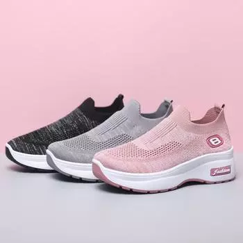 Женская обувь весна новая импортная торговля усиленная дышащая толстая подошва спортивная обувь плетеная сетчатая обувь носки обувь 36 розовый