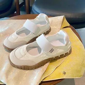 Женская обувь весна новая тканевая поверхность мелкий вырез липучка толстая подошва круглый носок повседневные туфли Мэри Джейн 35 белый