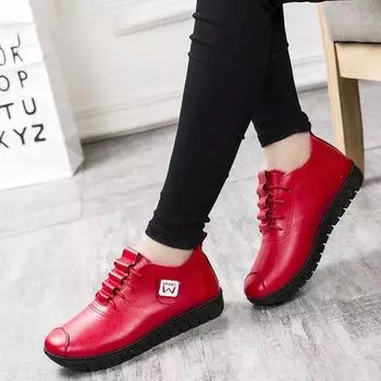 Женская обувь весна-осень, кожаные водонепроницаемые туфли с мягкой подошвой, повседневные туфли-горошек 41 чёрный