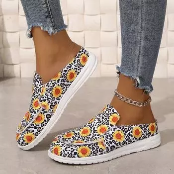 Женская обувь весна-осень, женские туфли на плоской подошве, разноцветные, с круглым носком, с леопардовым принтом, на низком каблуке, повседневная обувь для женщин 36 светло-желтого