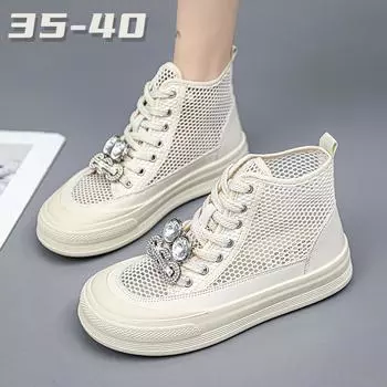 Женская обувь, высокие туфли с большой сеткой, толстая подошва с вырезами, одинаковые туфли со стразами, размер 35–40 35 чёрный