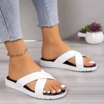 Женская обувь высокого качества, летние женские тапочки, однотонные повседневные женские тапочки на низком каблуке с открытым носком, большие размеры, лаконичные повседневные тапочки 36