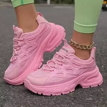 Женская обувь высокого качества на шнуровке, женская вулканизированная обувь, осенняя дышащая сетчатая однотонная повседневная обувь для ходьбы на платформе 36 розовый